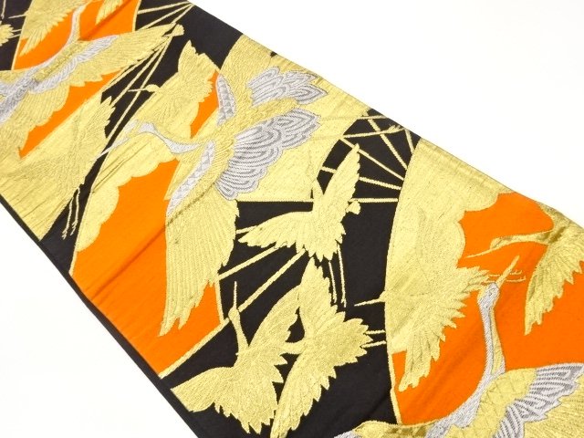 JAPANESE KIMONO / FUKURO OBI / WOVEN CRANE & FOLDING FAN 